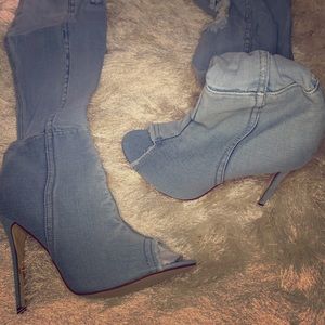 Brand New Open toe Blue Jean Heel Boots!